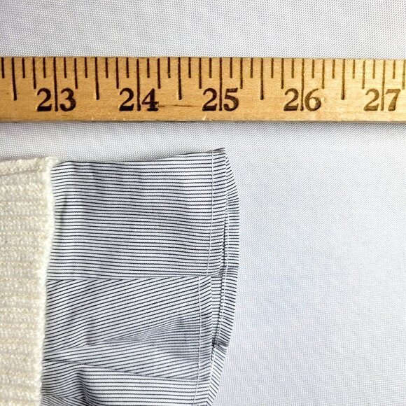 Loft Crew Neck Sweater Size S Pullover Contrast Striped Cuff Lightweight White - Picture 9 of 10